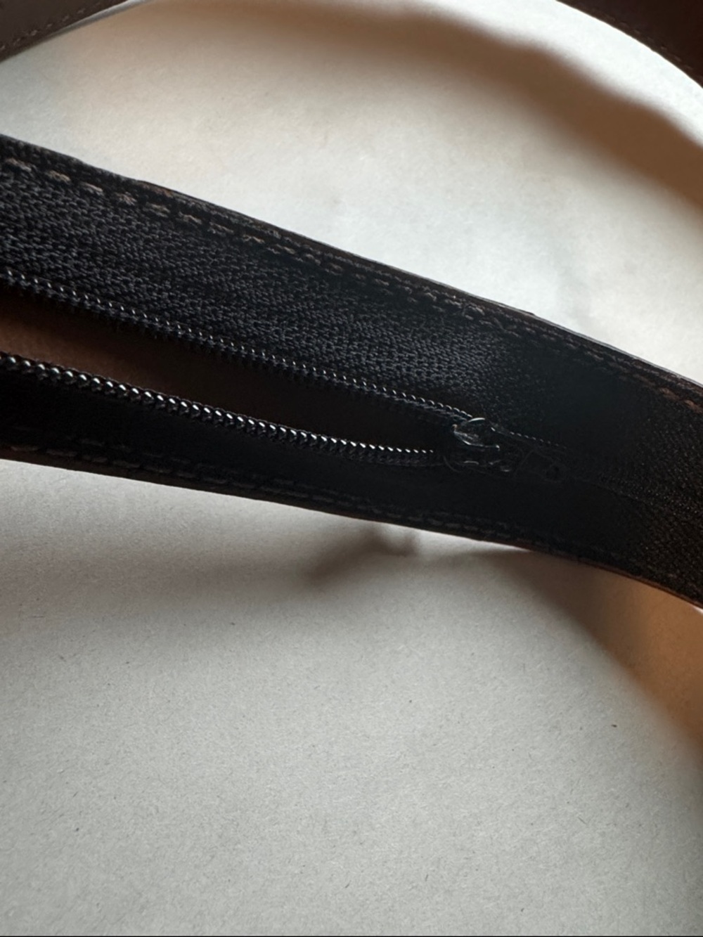 Trask Brown Leather Belt Mens 42 hidden money zipper silver tone buckle Western - Picture 6 of 12